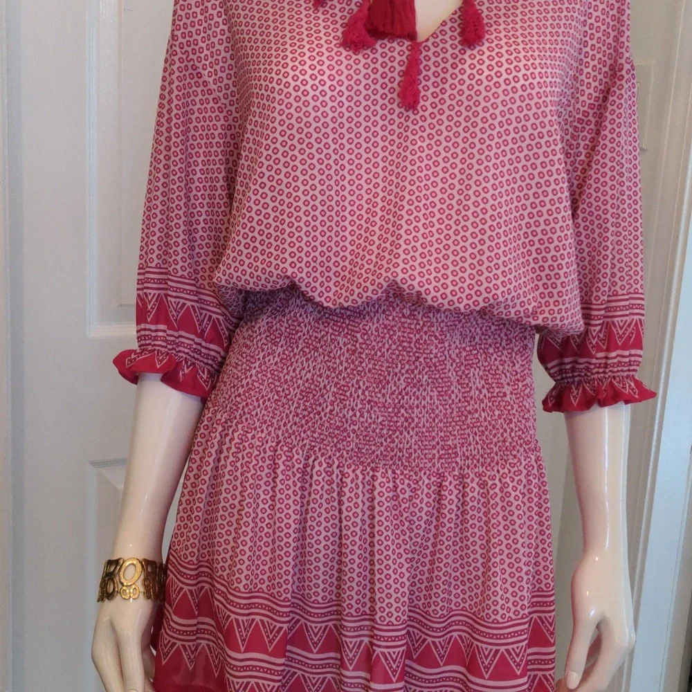CEZELE  Pink Geometric Bohemian Summer Midi Dress Small - Picture 5 of 17